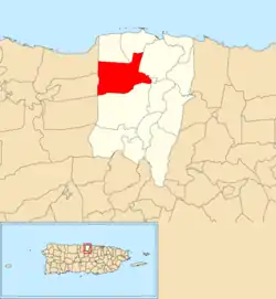 Location of Algarrobo within the municipality of Vega Baja shown in red