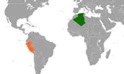 Map indicating locations of Algeria and Peru