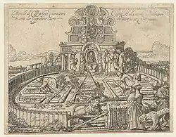 Allegorical print of 1615; the Spanish come to visit, as the Orange tree slumps over.