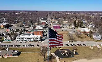 Aerial view centered along Washington Street