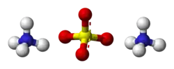 Ball-and-stick model of two ammonium cations and one sulfate anion