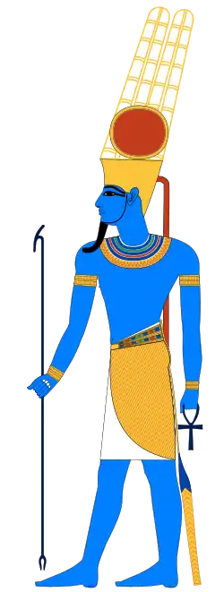 Amun-Ra was depicted similar to Amun but had a sun disk on his headdress.