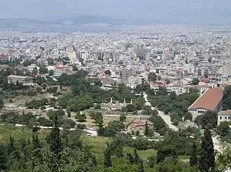 Image 16View of the Agora of Athens with the temple of Hephaestus to the left and the Stoa of Attalos to the right (from History of cities)