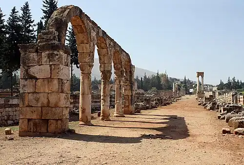 Ruins of palace and settlement of Anjar, Lebanon, built in the 8th century or earlier[43]