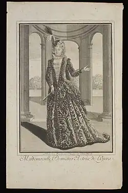 Anonymous, Mademoiselle Desmares, Actrice de l'Opera, early 18th century, etching; Victoria and Albert Museum, London