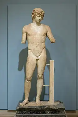 Parian marble sculpture of Antinous, the posthumously deified lover of Hadrian. Delphi, Greece. Roman, circa 117-138 C.E. Delphi Archaeological Museum, Delphi.