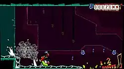 The player character: Dynamite Anton is seen using the "clutch" dash move in "Slowroast Sewer", the game's second level.