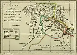 Approximate political map of Punjab from 1764–1803 by Joseph Davey Cunningham