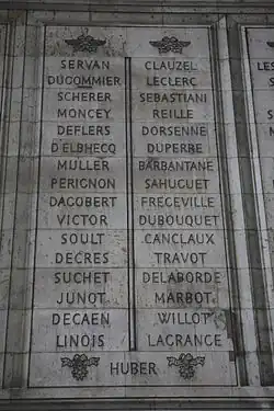 A list of names engraved in stone; along with Clauzel are his one-time commander LeClerc as well as other notable names such as Junot, Soult, and Suchet, all Marshals of the Empire.