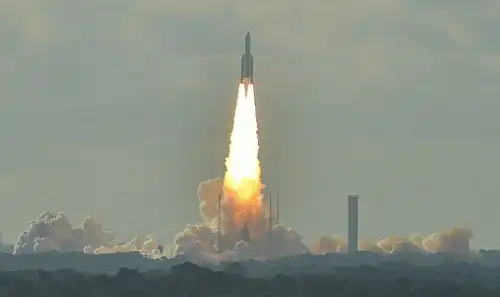 An Ariane 5 lifts off from Kourou on 29 August 2013.