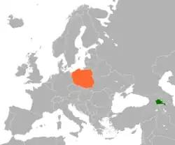 Map indicating locations of Armenia and Poland