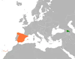 Map indicating locations of Armenia and Spain