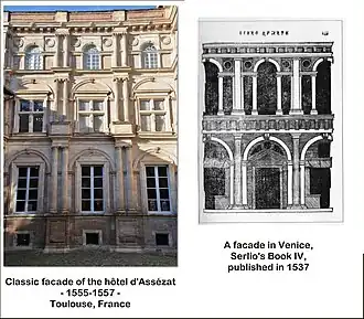 Influence on the facades of an engraving by Serlio
