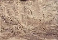 Donatello's rilievo stiacciato or shallow relief of the "Assumption of the Virgin" on a tomb, 1420s