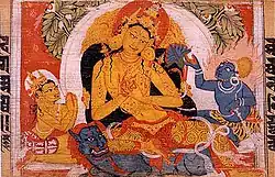 Palm leaf manuscript painting of Mañjuśrī. Nalanda, Bihar, India.