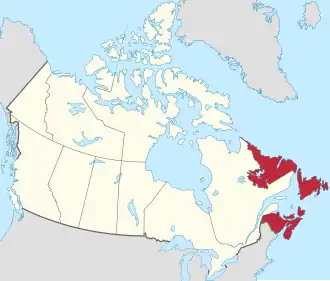 Atlantic Canada and Saint Pierre and Miquelon in North America.