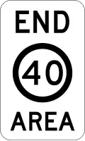 Restricted speed area ends sign