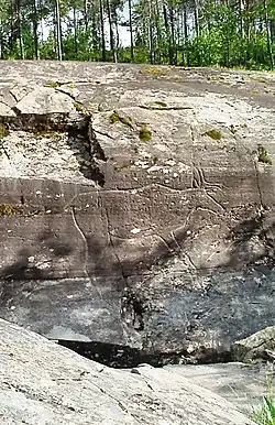 rock side with rock art reindeer figure