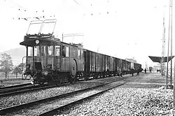 Locomotive No. 2 with a freight train in Konolfingen station.