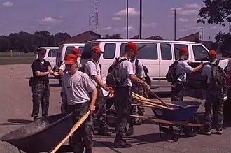 Badger Challenge cadets work on a walking trail near the Wisconsin Military Academy.