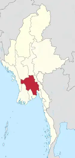 Location of Bago Region in Myanmar