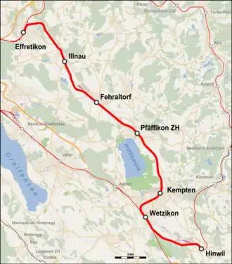 Map showing the route of the line