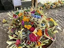 A tray of Canangs offered at Goa Gajah