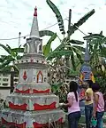 Buddhist takes a bath ancestor pagoda in Songkran festival, Uttaradit.