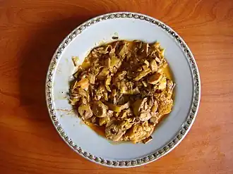 Kilawin na pusô ng saging, a Filipino dish of banana flowers