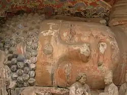 Statue depicting Sakyamuni Buddha entering Nirvana at Beishan