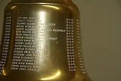 Ship's bell as Baptismal font at chapel, Yeo Hall, Royal Military College of Canada