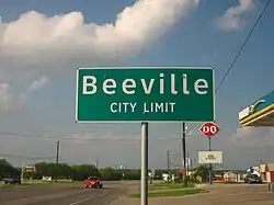 Entrance sign at Beeville, Texas