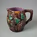 Jug, coloured glazes majolica, c. 1870, naturalistic in style, Scotland