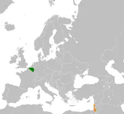 Map indicating locations of Belgium and Israel