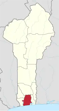 Map highlighting the Atlantique Department