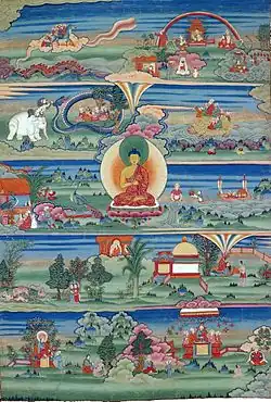 Bhutanese painted thangka of the Jataka Tales, 18th–19th century, Phajoding Gonpa, Thimphu, Bhutan