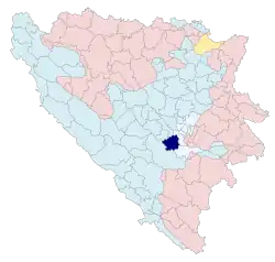 Location of Hadžići within Bosnia and Herzegovina.
