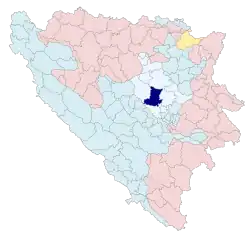 Location of Kakanj within Bosnia and Herzegovina.