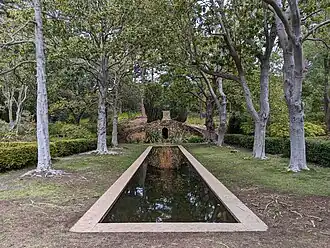 Formal Garden and grotto with reflecting pool, east of Blake House