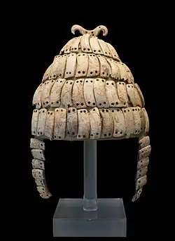 Mycenaean Greek boar tusk helmet, Mycenae, 14th century BCE