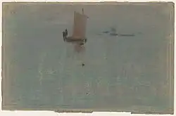 Boats at Evening, pastel on light tan wove paper (14.6 x 22.5 cm)