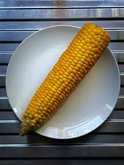 Boiled corn on a white plate
