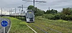 A green track tramline in Luxembourg