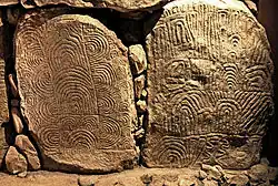 Decorated slabs from the Gavrinis passage (replica in Bougon Museum)