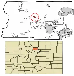Location of Jamestown in Boulder County, Colorado.