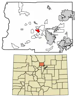Location of the Sunshine CDP in Boulder County, Colorado