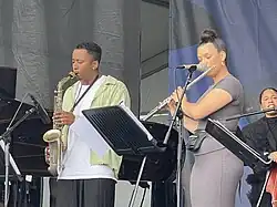 Cook and Elena Pinderhughes performing at Newport Jazz Festival, 2024