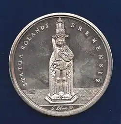 The Bremen Roland on a Medal of 1648 by Johann Blum&nbsp;[de] commemorating the Peace of Westphalia