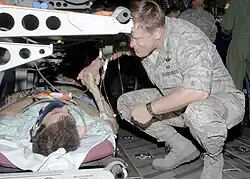 Gorenc thanks an injured service member for his service.