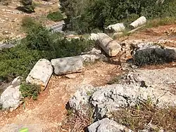 Roman period columns, fallen along old Roman road